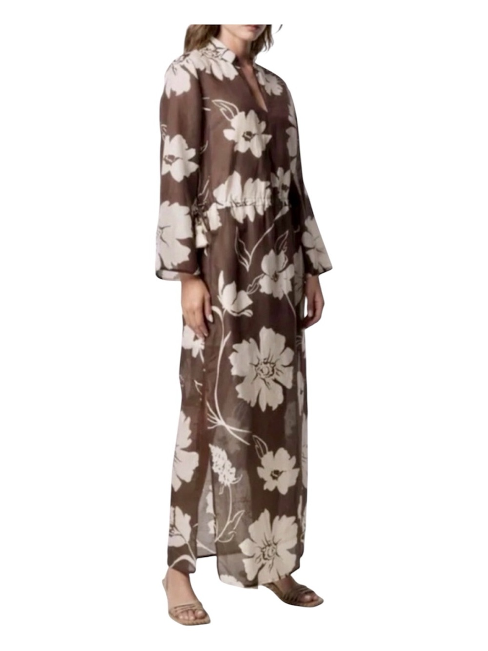 NWT Tory Burch Daisy Caftan in 🟤 ⚪️ Size Large - Picture 2 of 6